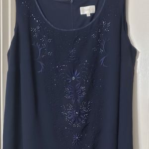 Navy sleeveless evening gown w/matching maxi jacket by Studio I - Sz 24W